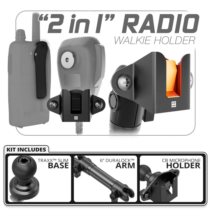 Tackform CB Radio/Microphone Holder | Slim Track Base | 6" DuraLock Arm