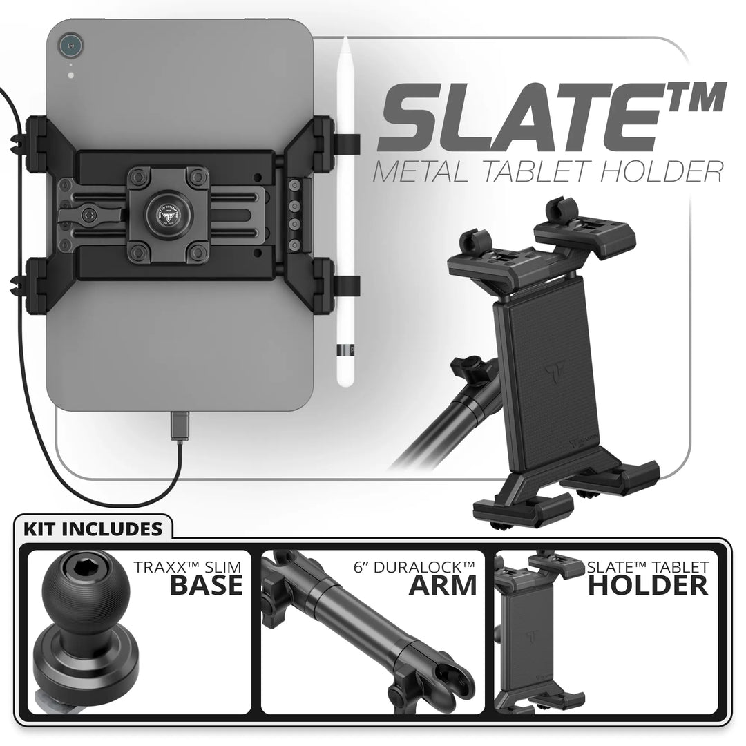 Tackform Metal Tablet Holder | Slim Track Base | 6" DuraLock Arm