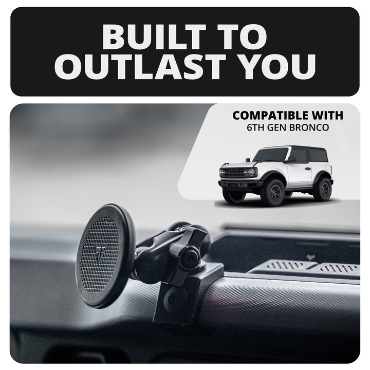 LINK™ MagSafe Phone Mount With Top Dash Clip | 2" Arm | 2021-2026 Ford Bronco | 6th Generation | (NOT FOR LEATHERETTE STITCHED DASH)