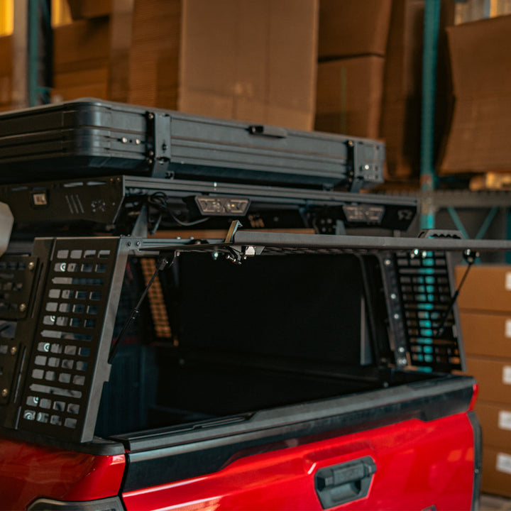 Cali Raised LED COverland Bed Rack Rear Hatch With Gas Struts for Tacoma (2005+)