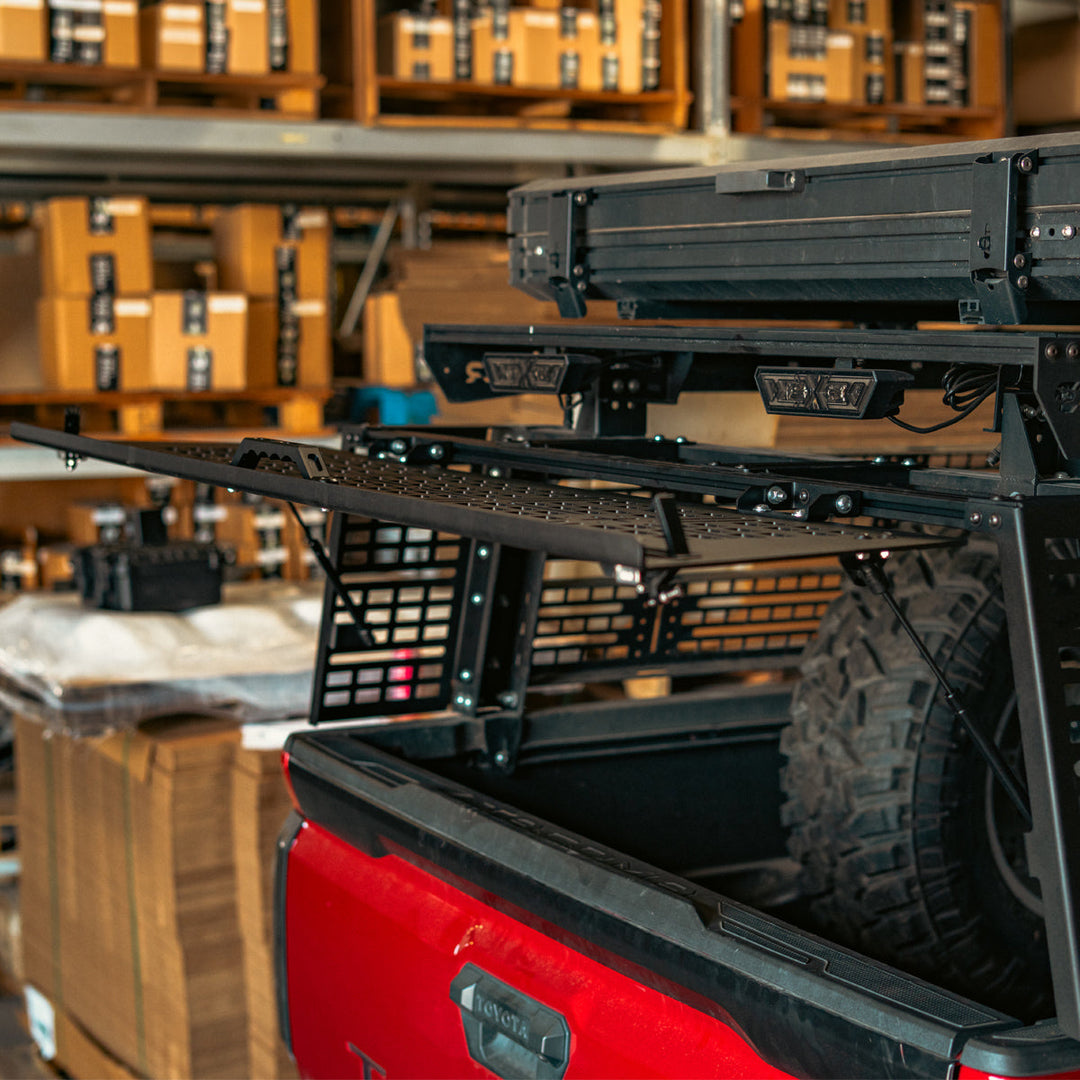 Cali Raised LED COverland Bed Rack Rear Hatch With Gas Struts for Tacoma (2005+)