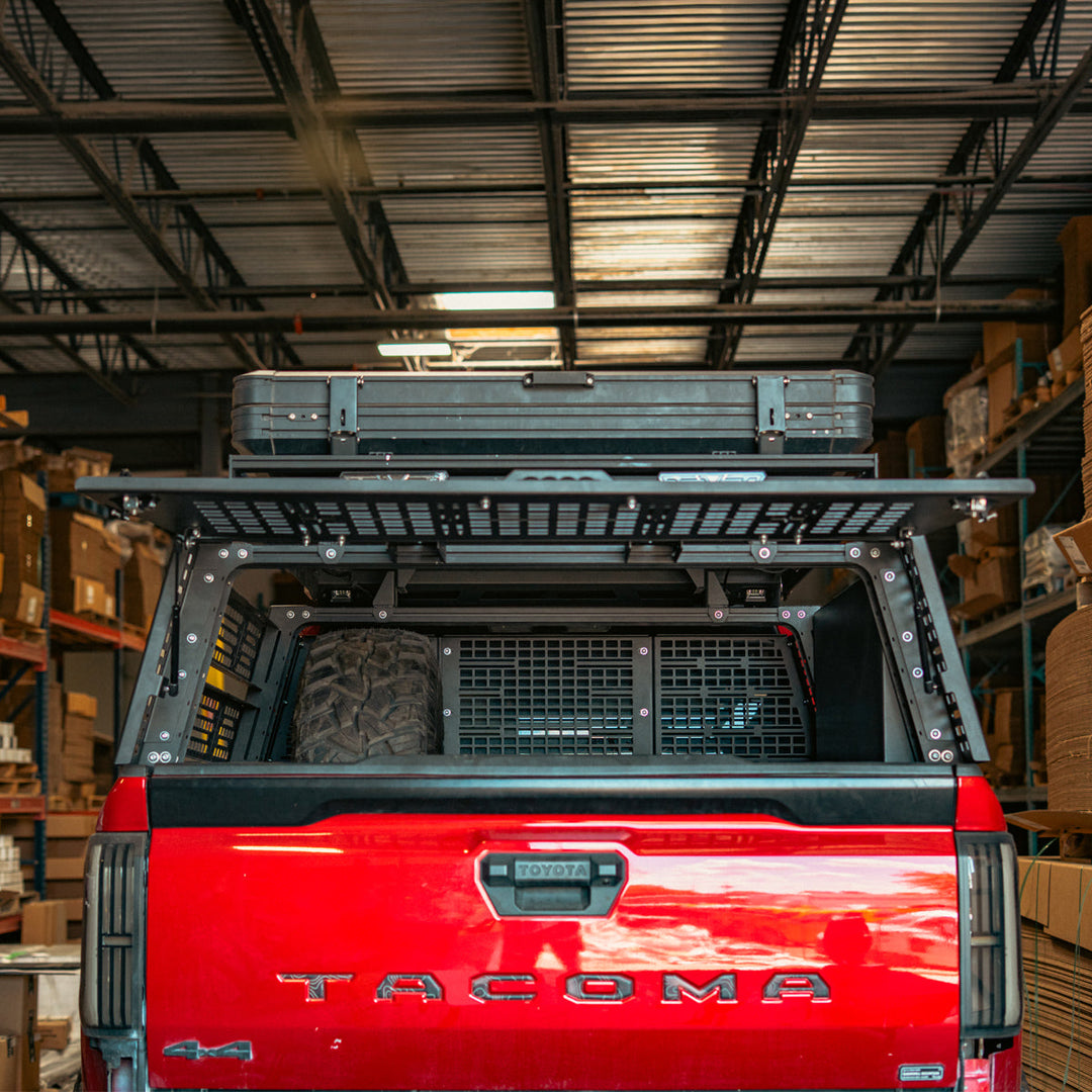 Cali Raised LED COverland Bed Rack Rear Hatch With Gas Struts for Tacoma (2005+)