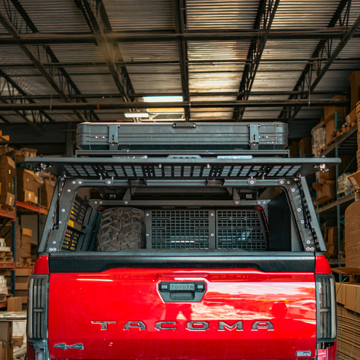 Cali Raised LED COverland Bed Rack Rear Hatch With Gas Struts for Tacoma (2005+)
