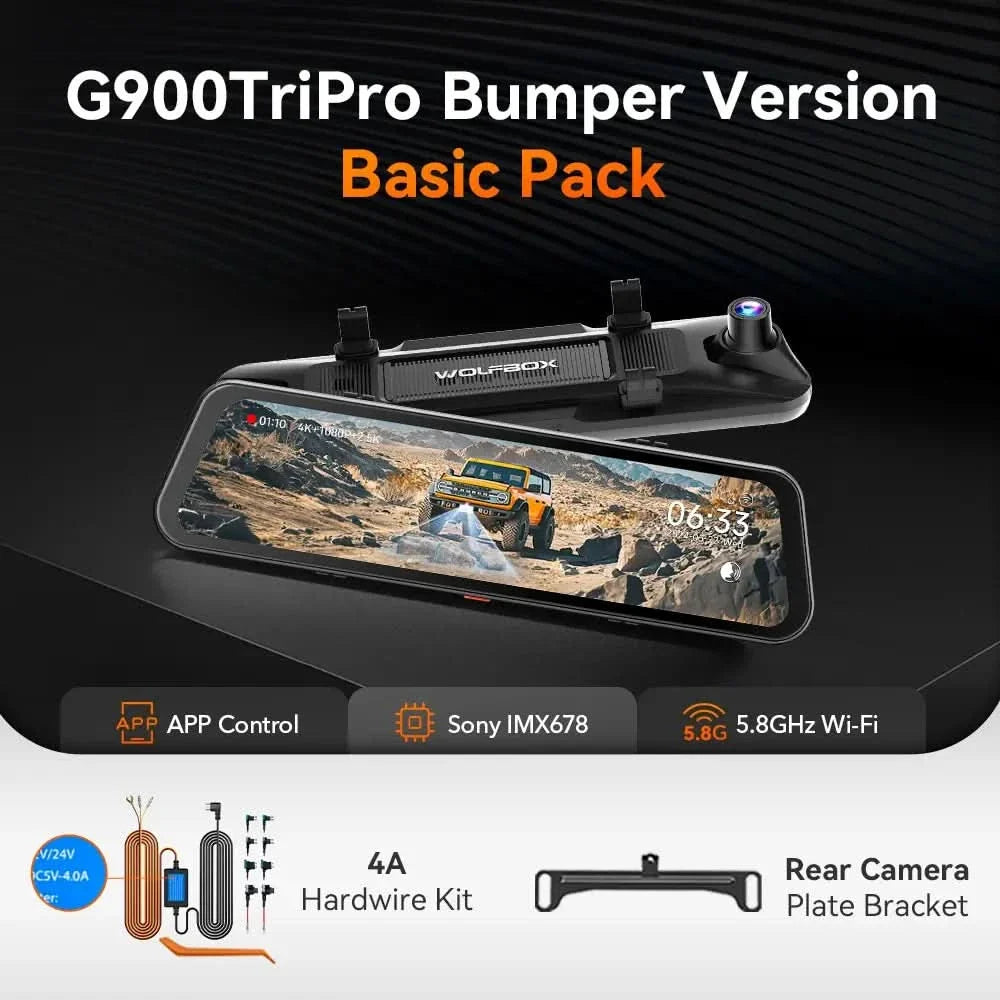 Wolfbox G900TriPro Bumper Version 3 Channel Rearview Mirror