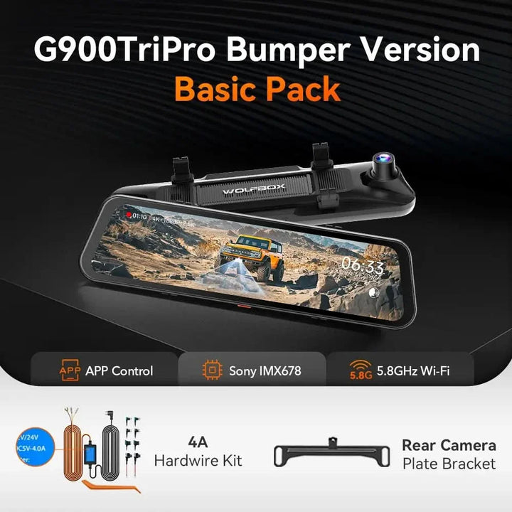 Wolfbox G900TriPro Bumper Version 3 Channel Rearview Mirror