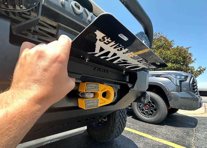 Backwoods Adventure Mods Flip Up Front License Plate Holder - Hawse Fairlead