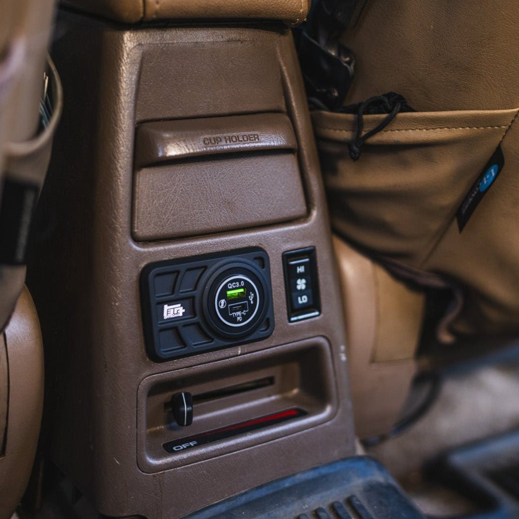 TEQ Offroad Center Console USB 12V Power Panel | Billet Aluminum | Replaces Ashtray | for 4Runner (1996 - 2002)