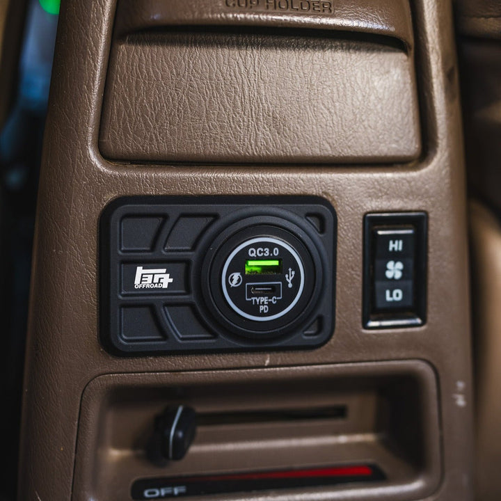 TEQ Offroad Center Console USB 12V Power Panel | Billet Aluminum | Replaces Ashtray | for 4Runner (1996 - 2002)