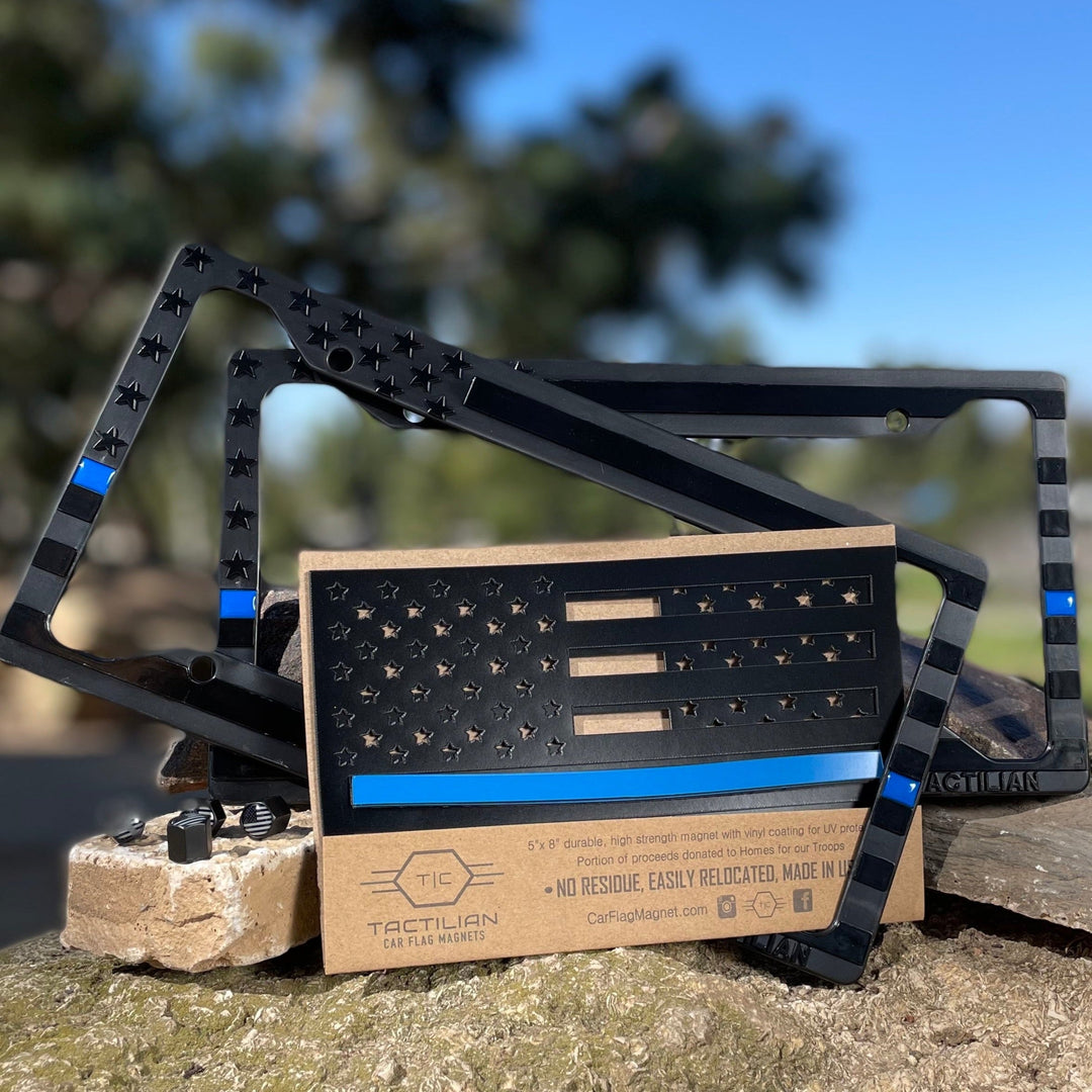 Tactilian THIN BLUE LINE SUPPORT BUNDLE - TBL PLATE FRAME SET + LARGE USA TBL MAGNET SET + USA VALVE CAPS