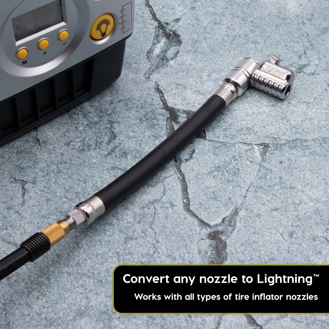 Lightning™ L2X Quick-Connect Locking Tire Inflator Air Chuck Extension | Patented Lock-on Compressor Hose Attachment (Open Flow)