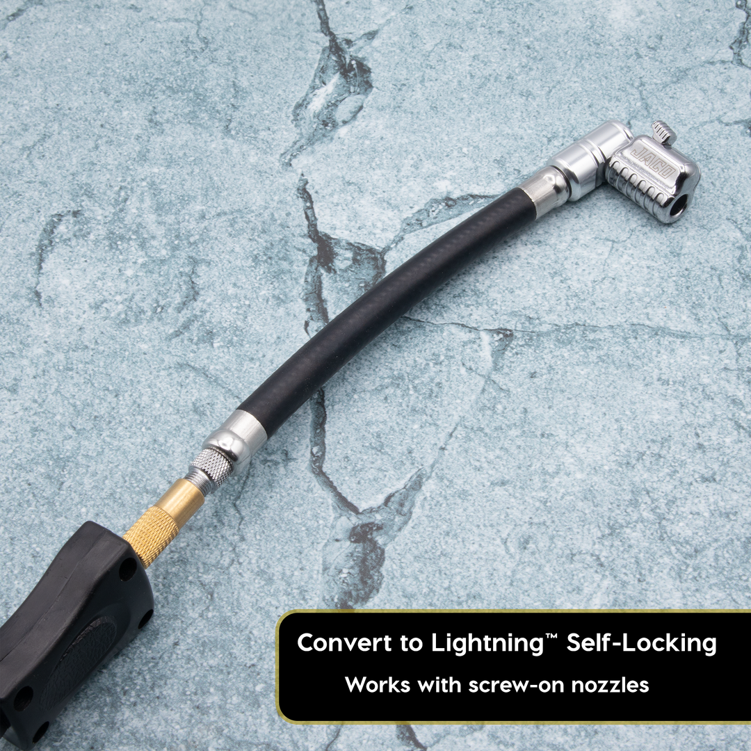Lightning™ L2X Quick-Connect Locking Tire Inflator Air Chuck Extension | Patented Lock-on Compressor Hose Attachment (Open Flow)