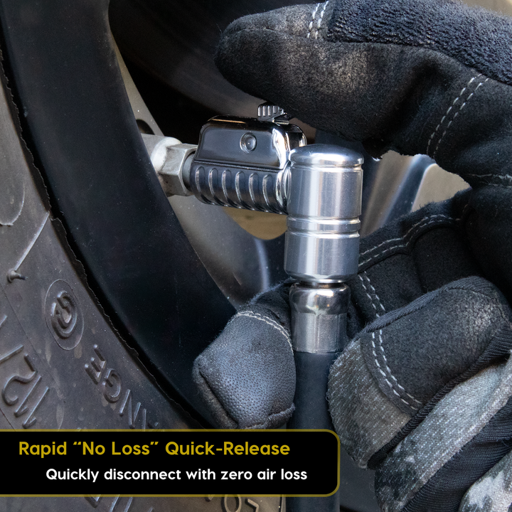 Lightning™ L2X Quick-Connect Locking Tire Inflator Air Chuck Extension | Patented Lock-on Compressor Hose Attachment (Open Flow)