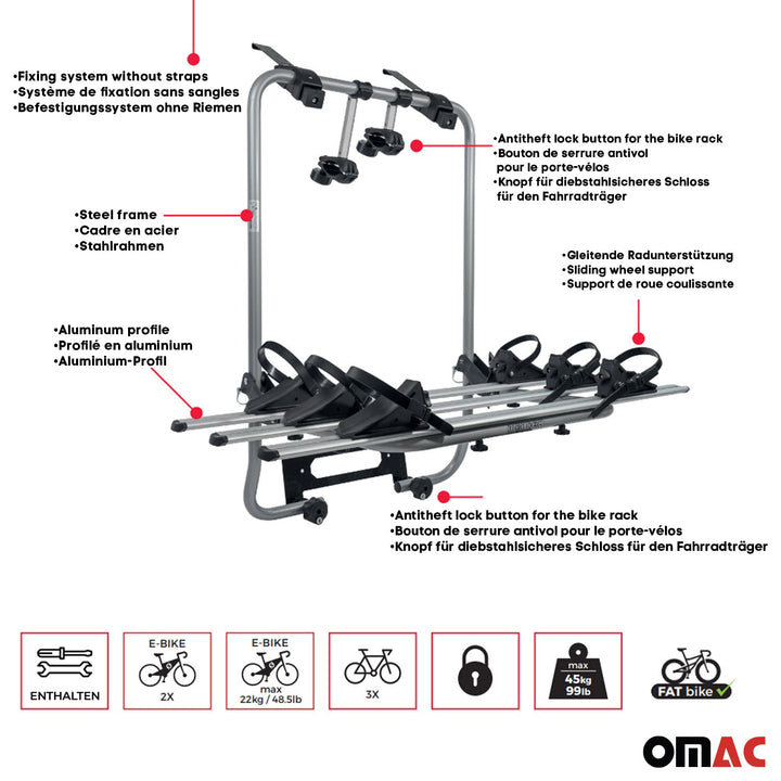 2013-2018 Toyota RAV4 3 Bike Rack Carrier Hitch Mount Black 1Pc