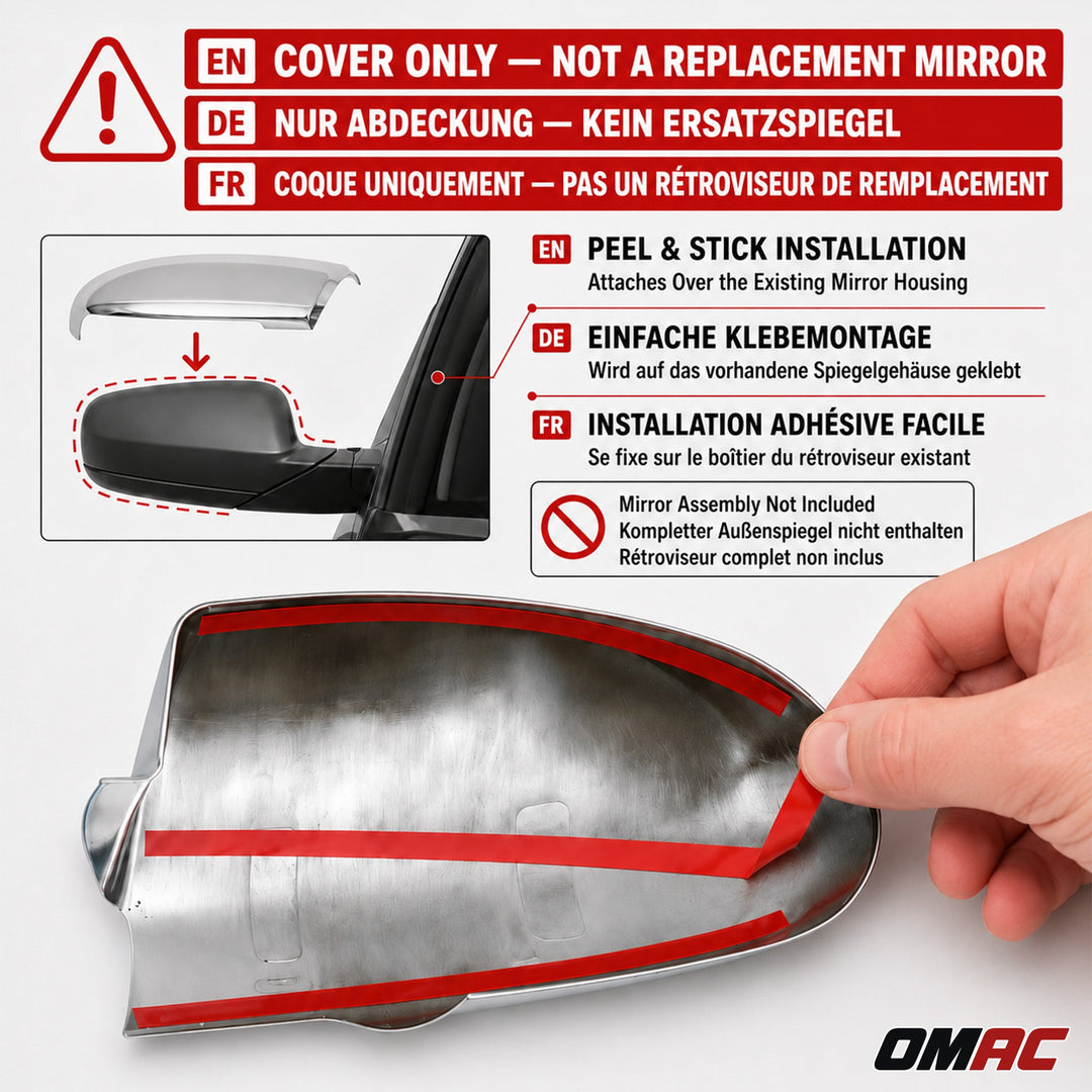 OMAC USA Side Mirror Cover Caps Stainless Steel Silver 2 Pcs for GX470 (2003-2009)