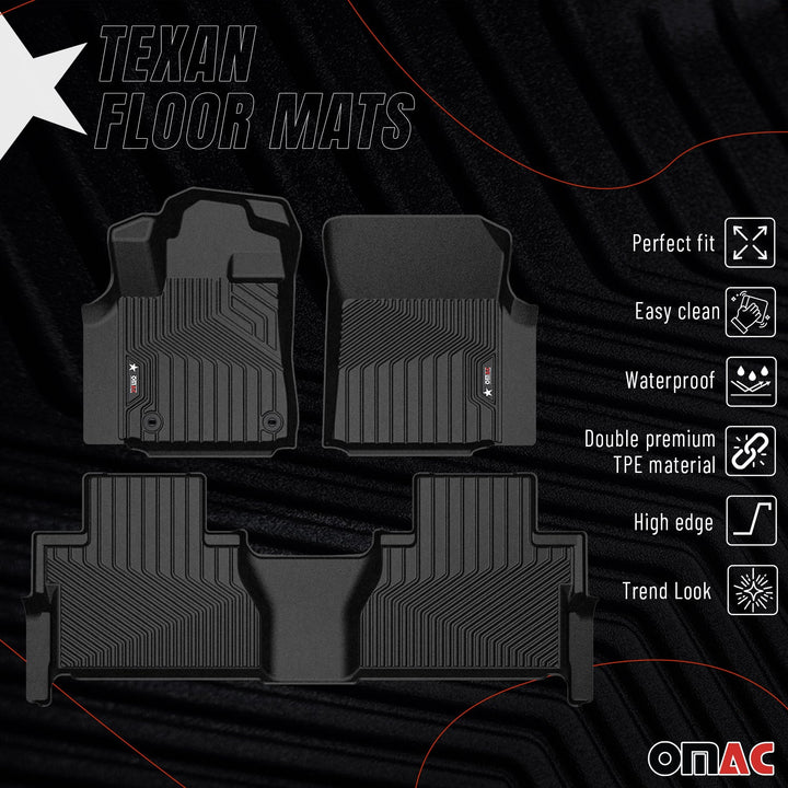 2022-2026 Toyota Tundra Premium Floor Mats Liners First and Second Row Set Black