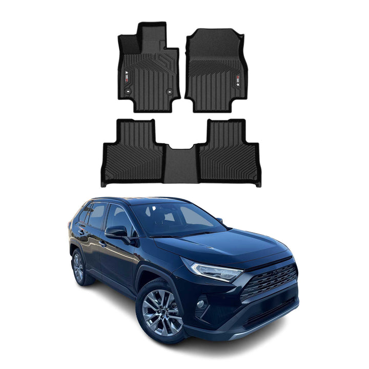 2019-2025 Toyota RAV4 Gas Premium Floor Mats Liners First and Second Row Set Black