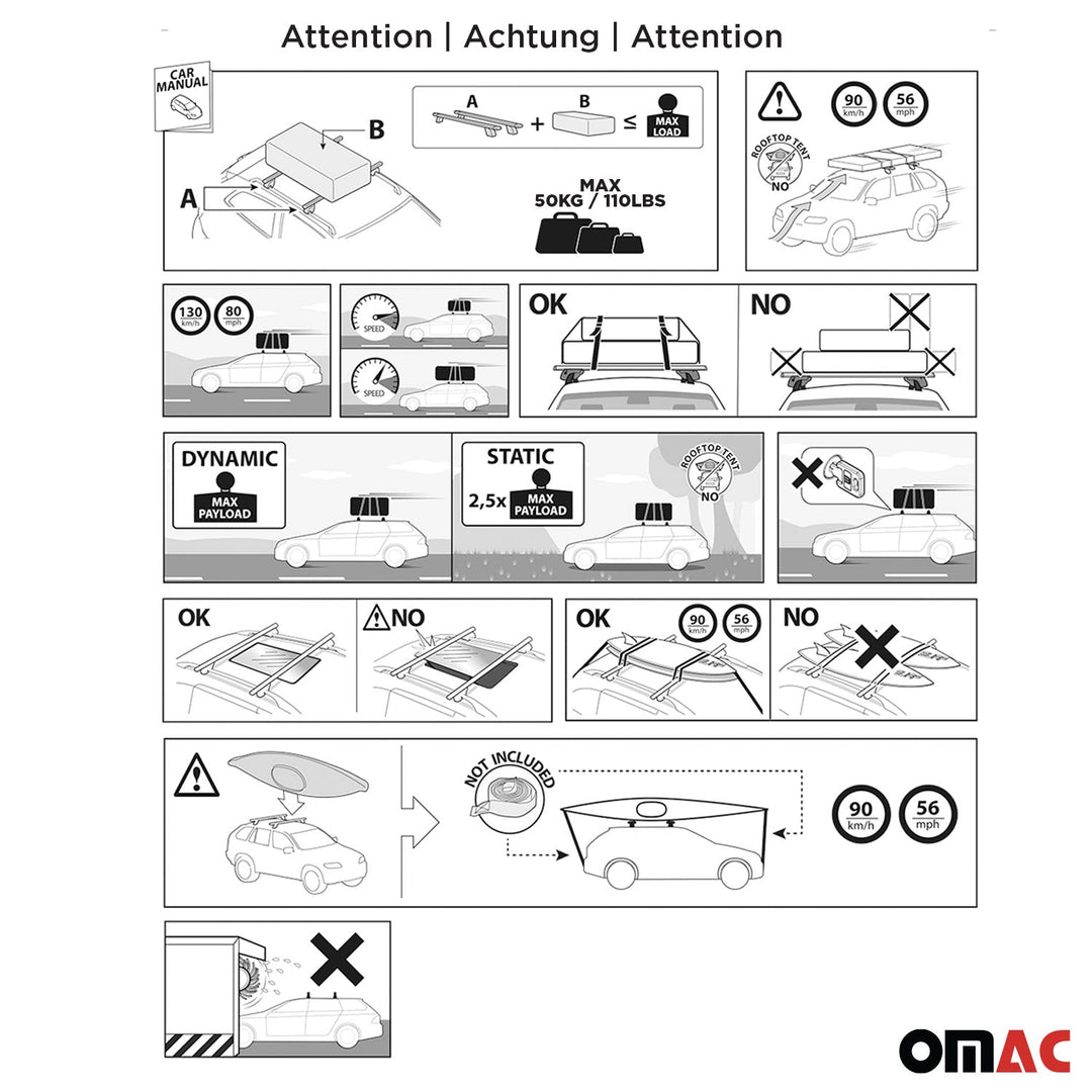 2016-2023 Toyota Tacoma Roof Rack Cross Bars Black