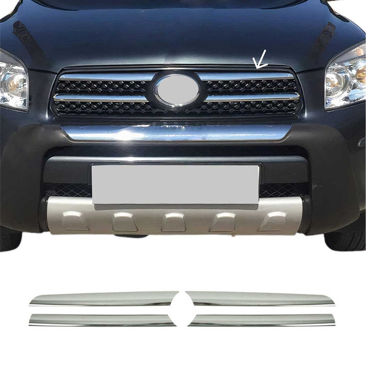 OMAC USA Front Bumper Grill Trim Molding Stainless Steel Silver 4 Pcs for RAV4 (2006-2009)