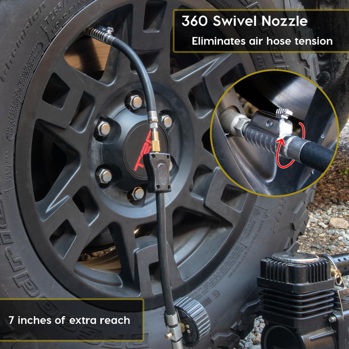 Lightning™ S2X Quick-Connect Locking Tire Inflator Air Chuck Extension | Patented Lock-on Compressor Hose Attachment (Open Flow)
