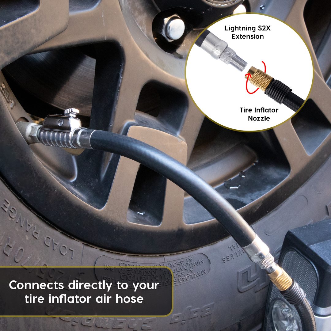 Lightning™ S2X Quick-Connect Locking Tire Inflator Air Chuck Extension | Patented Lock-on Compressor Hose Attachment (Open Flow)