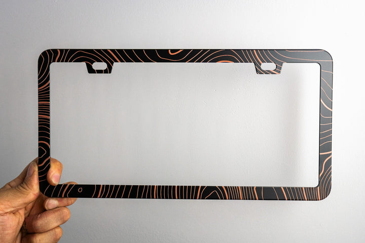 Topo Map Slim License Plate Frame - Black, Pair