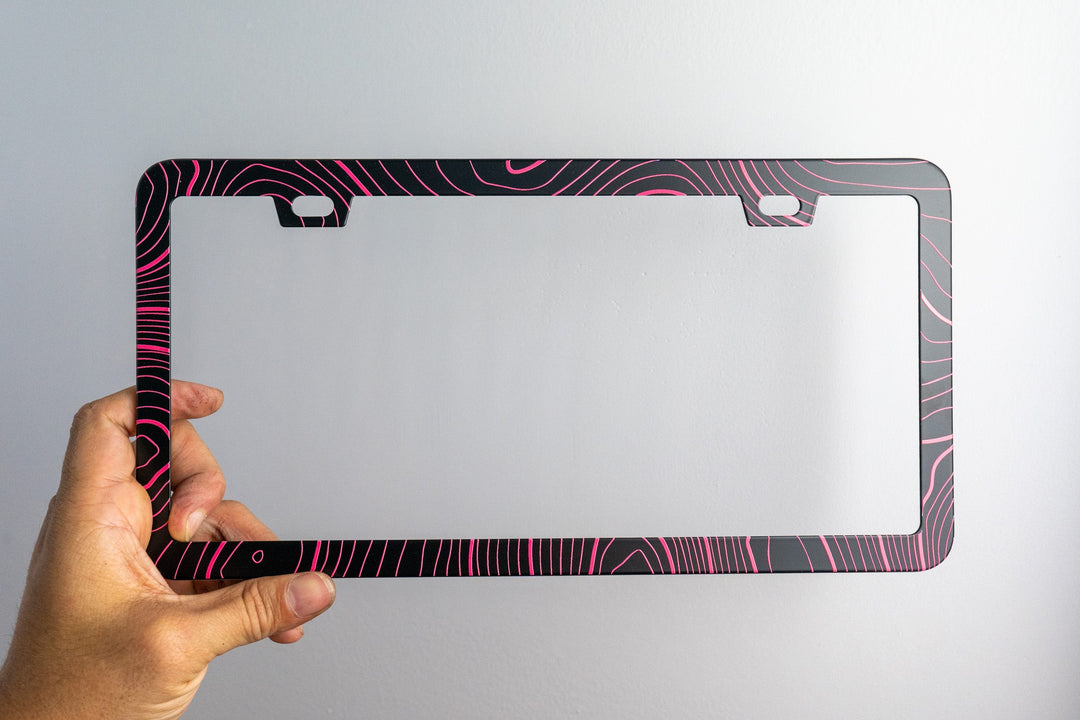 Topo Map Slim License Plate Frame - Black, Pair