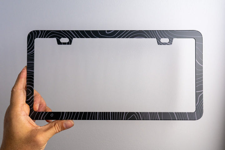 Topo Map Slim License Plate Frame - Black, Pair