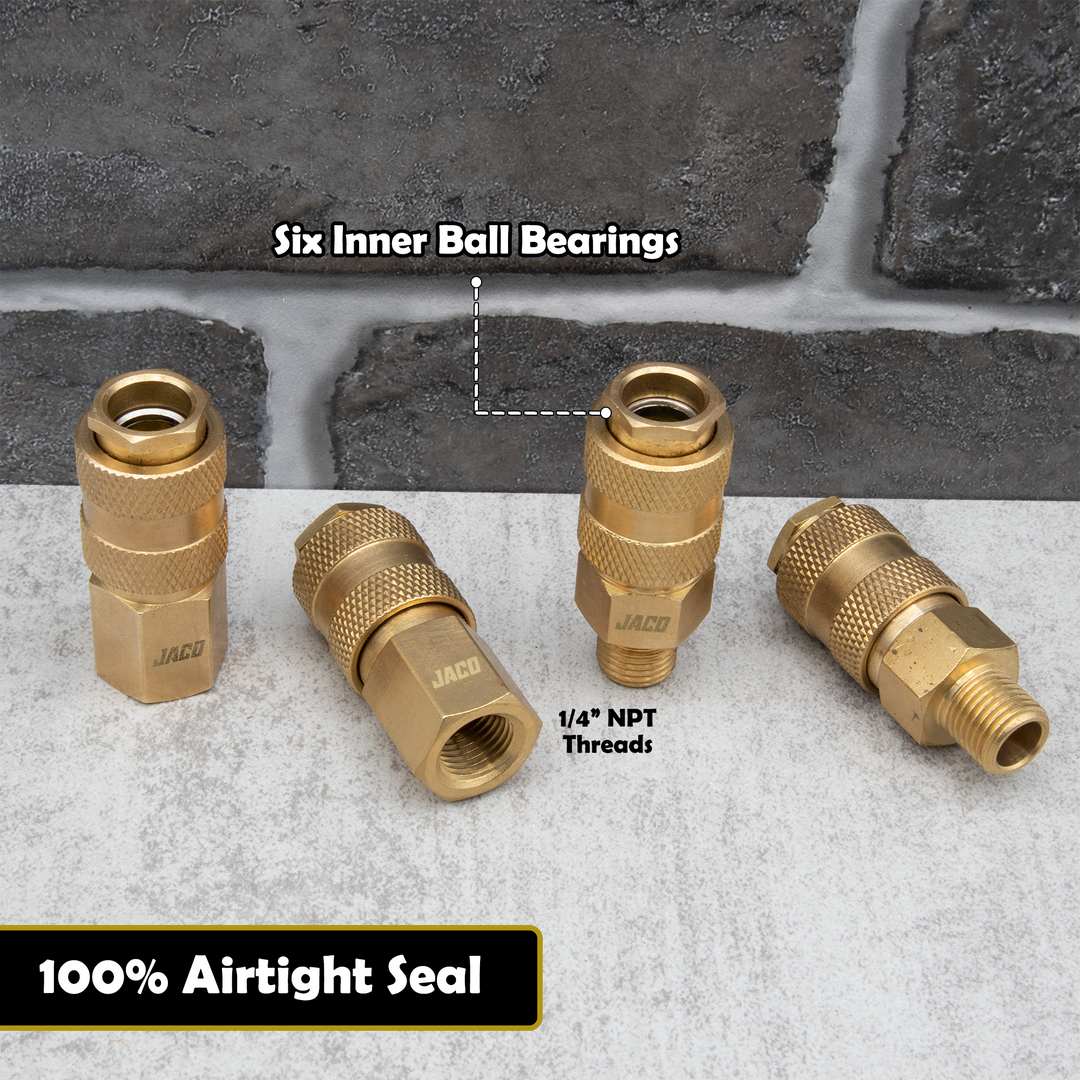 2-Pack 1/4 NPT M-Style Brass Air Coupler – High Flow Quick Connect Fittings For Compressors & Tools 2-Pack 1/4 NPT M-Style Brass Air Coupler – High Flow Quick Connect Fittings For Compressors & Tools